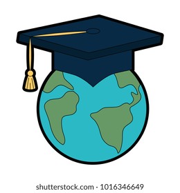 earth planet with graduation hat