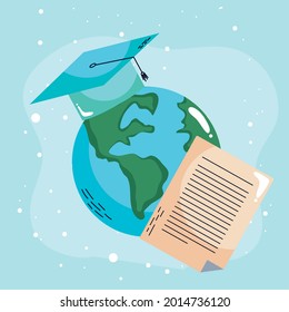 earth planet with graduation hat
