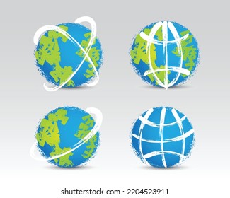 Earth planet grunge symbol set. Vector color brush stroke illustration. For web, poster, infographics