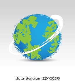 Earth planet grunge symbol. Vector color brush stroke illustration. For web, poster, infographics