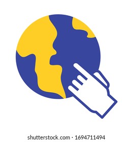 Planeta terrestre con diseño de ilustración vectorial de forma plana con cursor manual
