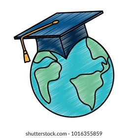 earth planet with hat graduation