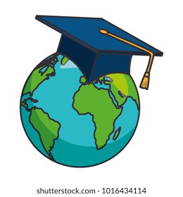 earth planet with hat graduation