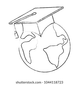 earth planet with hat graduation