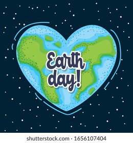 earth planet in heart shape over universe. vector illustration