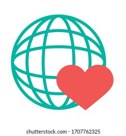 earth planet with heart solidarity flat style vector illustration design