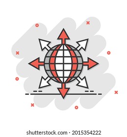 Earth planet icon in comic style. Globe geographic cartoon vector illustration on white isolated background. Global communication splash effect business concept.