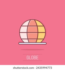 Earth planet icon in comic style. Globe geographic cartoon vector illustration on isolated background. Global communication splash effect business concept.