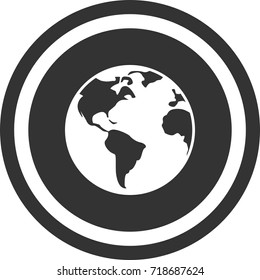 Earth planet icon, dark circle sign design