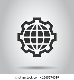 Earth planet icon in flat style. Globe geographic vector illustration on white isolated background. Global communication business concept.