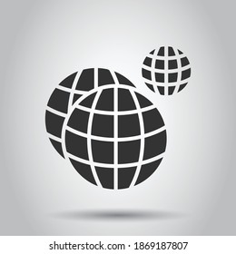 Earth planet icon in flat style. Globe geographic vector illustration on white isolated background. Global communication business concept.