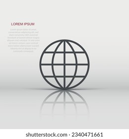 Earth planet icon in flat style. Globe geographic vector illustration on white isolated background. Global communication business concept.