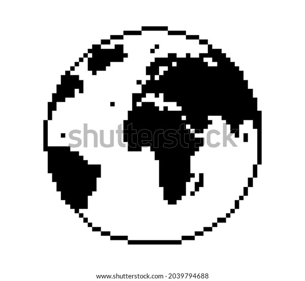 Earth planet\
icon. Pixel art isolated\
background