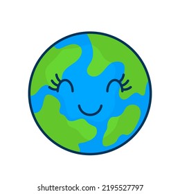 Earth planet icon with smile and face in cute cartoon style. vector illustration isolated on white background