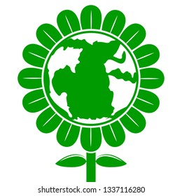 Earth planet icon in a sunflower. Vector illustration design