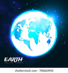  Earth planet icon. World.  Shining globe design with sunlight. Universe and cosmos space. Vector illustration