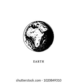 Earth planet image on white background. Hand drawn vector illustration.