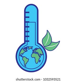 earth planet inside thermometer leaves environment warning symbol