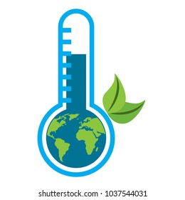 earth planet inside thermometer leaves environment warning symbol vector illustration