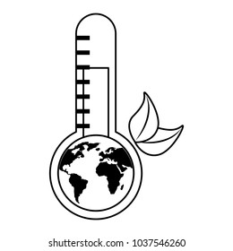 earth planet inside thermometer leaves environment warning symbol vector illustration outline graphic