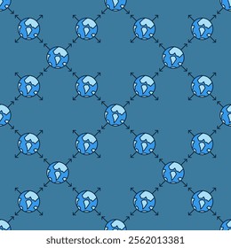 Earth Planet International Relations vector concept blue seamless pattern