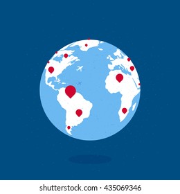 Earth Planet  isolated blue background. Vector Icon Symbol
