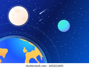Earth planet landscape. Satellites, comets, space. Universe concept. Vector illustration can be used for topics like planet surface, interstellar, travel