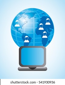 earth planet and laptop computer device icon. colorful design. vector illustration