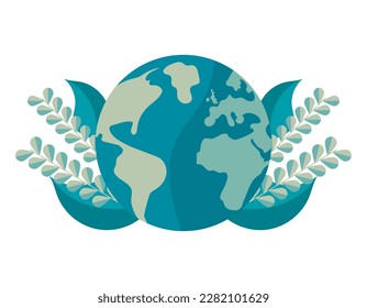 earth planet with leafs icon
