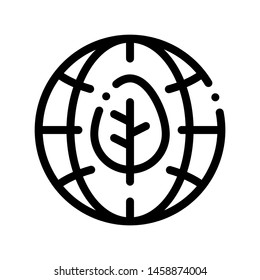 Earth Planet Leaves Tree Vector Thin Line Icon. Organic Cosmetic, Natural Wood Component Linear Pictogram. Eco-friendly, Cruelty-free Product, Molecular Analysis Contour Illustration