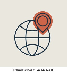 Planet Erde und Ortsmarker auf ihm Vektorsymbol. Internationale Lieferung. E-Commerce-Zeichen. Graph-Symbol für Ihr Website-Design, Logo, App, Benutzeroberfläche