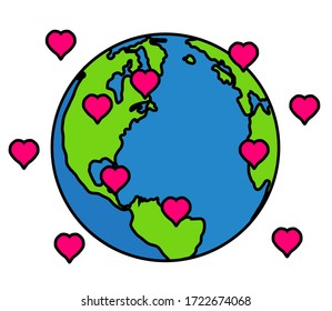 Earth planet in love on a white background. Symbol. Vector illustration.