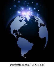 Earth planet luminous background. Vector illustration.
