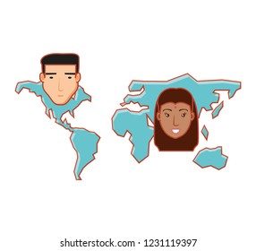 earth planet map with head of people