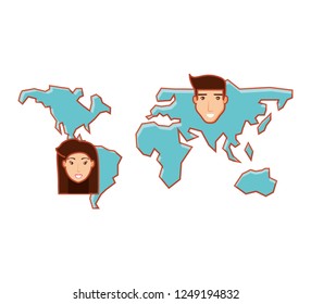 earth planet map with head of people