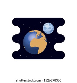 earth planet with moon scene space vector illustration design