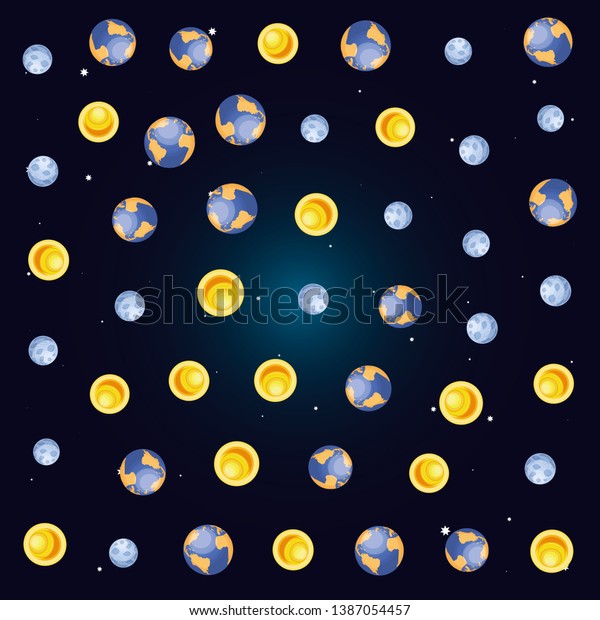 earth planet with\
moon and sun scene\
pattern