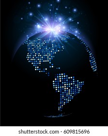 Earth planet mosaic luminous background. Vector illustration.