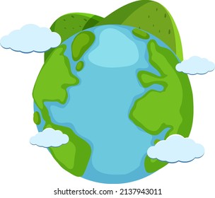 Earth planet with mountain and clouds on white background illustration