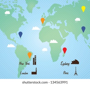 Earth, planet and nature icons colorful concepts. Vector illustration