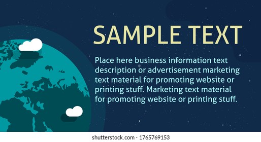 Earth planet from outer space horizontal text banner for copy space vector or world globe from universe poster template flat illustration, concept of astronomy cartoon modern design with galaxy