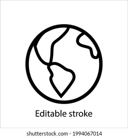Earth planet outline icon. Customizable linear contour symbol. Editable stroke
