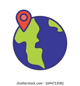 earth planet with pin location line and fill style vector illustration design