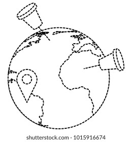 earth planet with pins markers vector illustration design