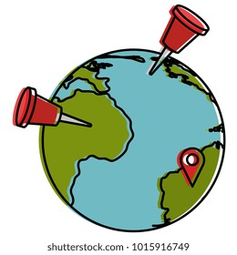 earth planet with pins markers vector illustration design