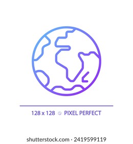 Earth planet pixel perfect gradient linear vector icon. Environmental science. Natural resources. Climate change. Thin line color symbol. Modern style pictogram. Vector isolated outline drawing