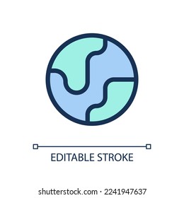 Earth planet pixel perfect RGB color ui icon. Website of business. World map. Simple filled line element. GUI, UX design for mobile app. Vector isolated pictogram. Editable stroke. Arial font used