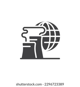Earth planet pollution vector icon. filled flat sign for mobile concept and web design. Power plant and globe glyph icon. Symbol, logo illustration. Vector graphics