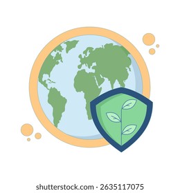 Earth planet protection concept. Earth Globe with Shield. Protect Ecology and nature. Care for the earth, environmental protection sign. Design elements for banners, posters, web, infographics.	