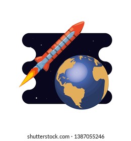 earth planet with rocket scene space